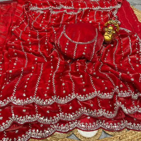 Glamorous Space Silk Saree with Handcrafted Beads Work