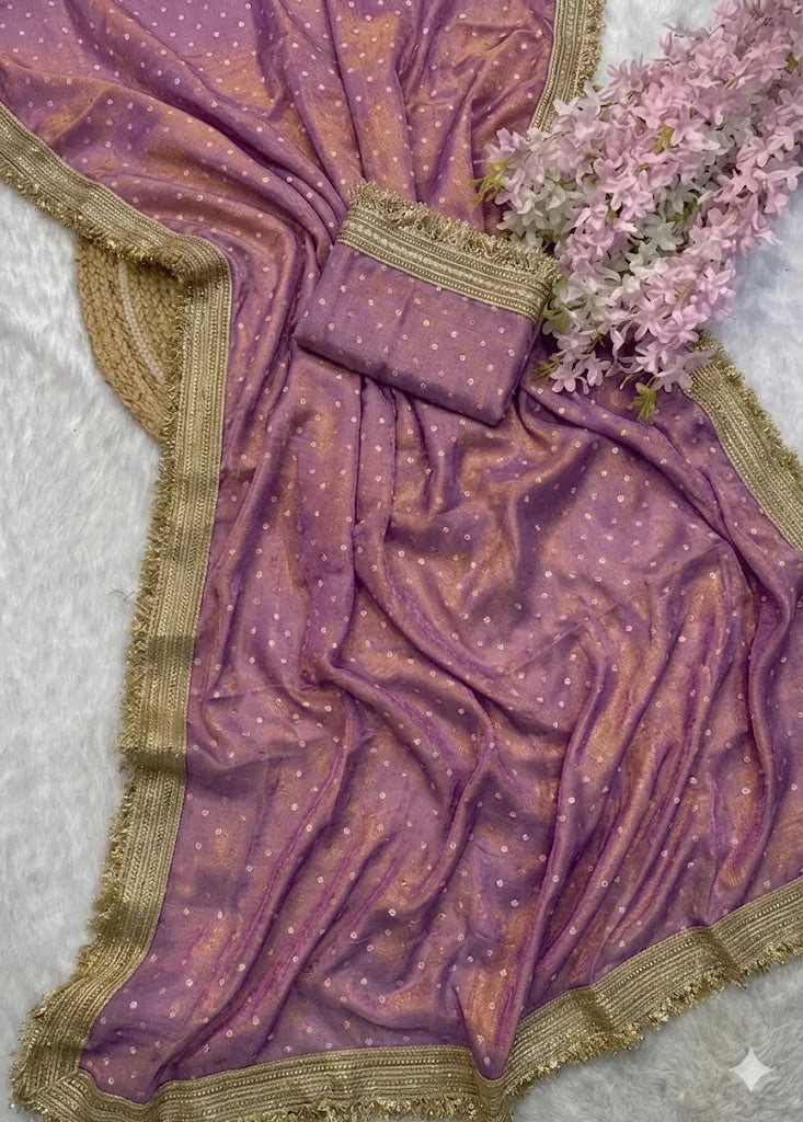Premium NC Moss Satin Saree with Maharani Big Border & Running Blouse