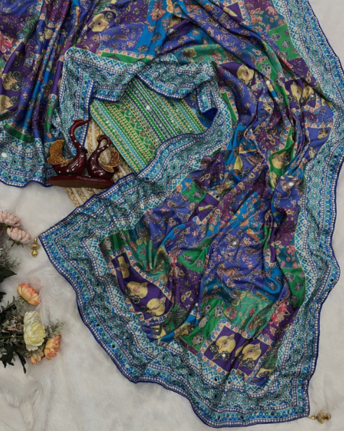Designer Soft Chinnon Saree with Gold Zari & Real Mirror Work