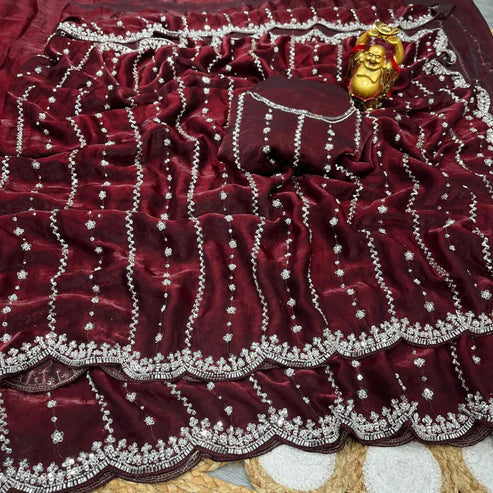 Glamorous Space Silk Saree with Handcrafted Beads Work