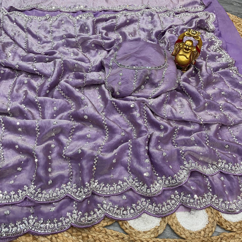 Glamorous Space Silk Saree with Handcrafted Beads Work