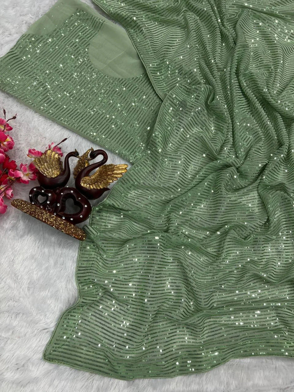 Heavy Georgette Saree with 3MM Sequins Embroidery & Banglori Blouse