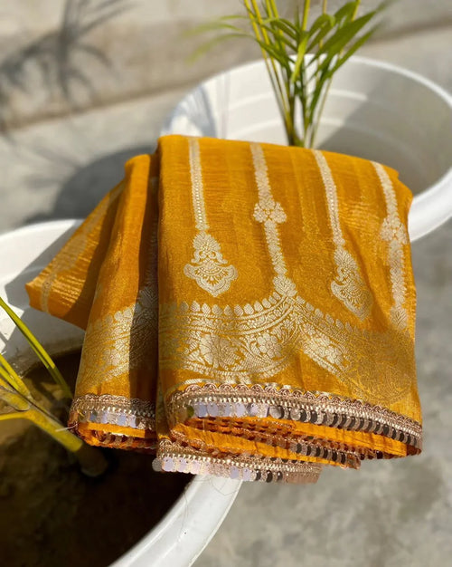 Beautiful Wedding wear Two Tone Soft Banarasi Tissue Silk Bollywood Style Crushed Sarees