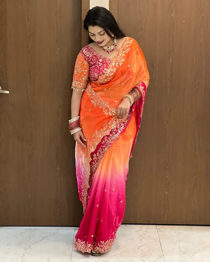 FENDY SATIN SAREE WITH MULTI SEQUENCE EMBROIDERY WORK