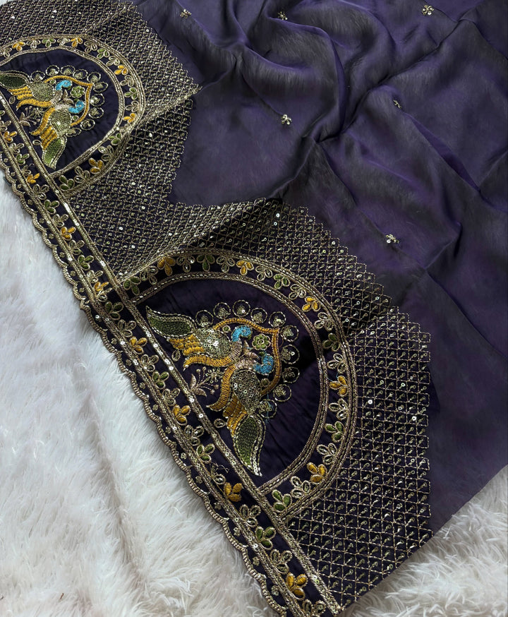 Premium NC Moss Designer Saree With Work