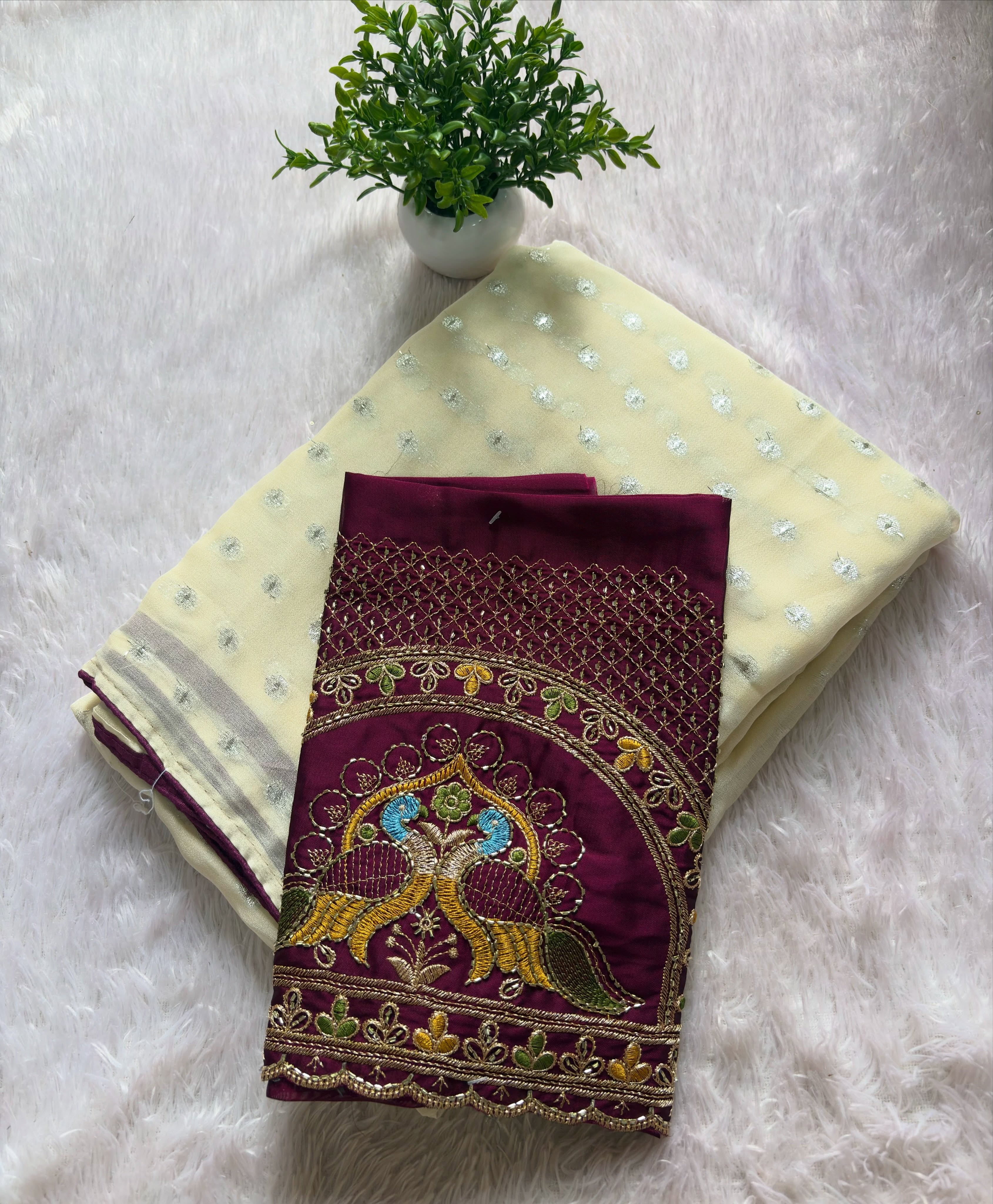 Premium NC Moss Designer Saree With Work