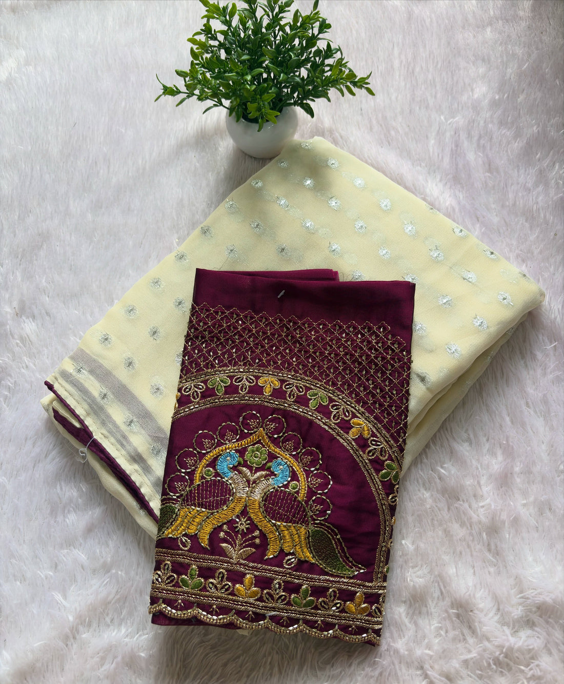 Premium NC Moss Designer Saree With Work