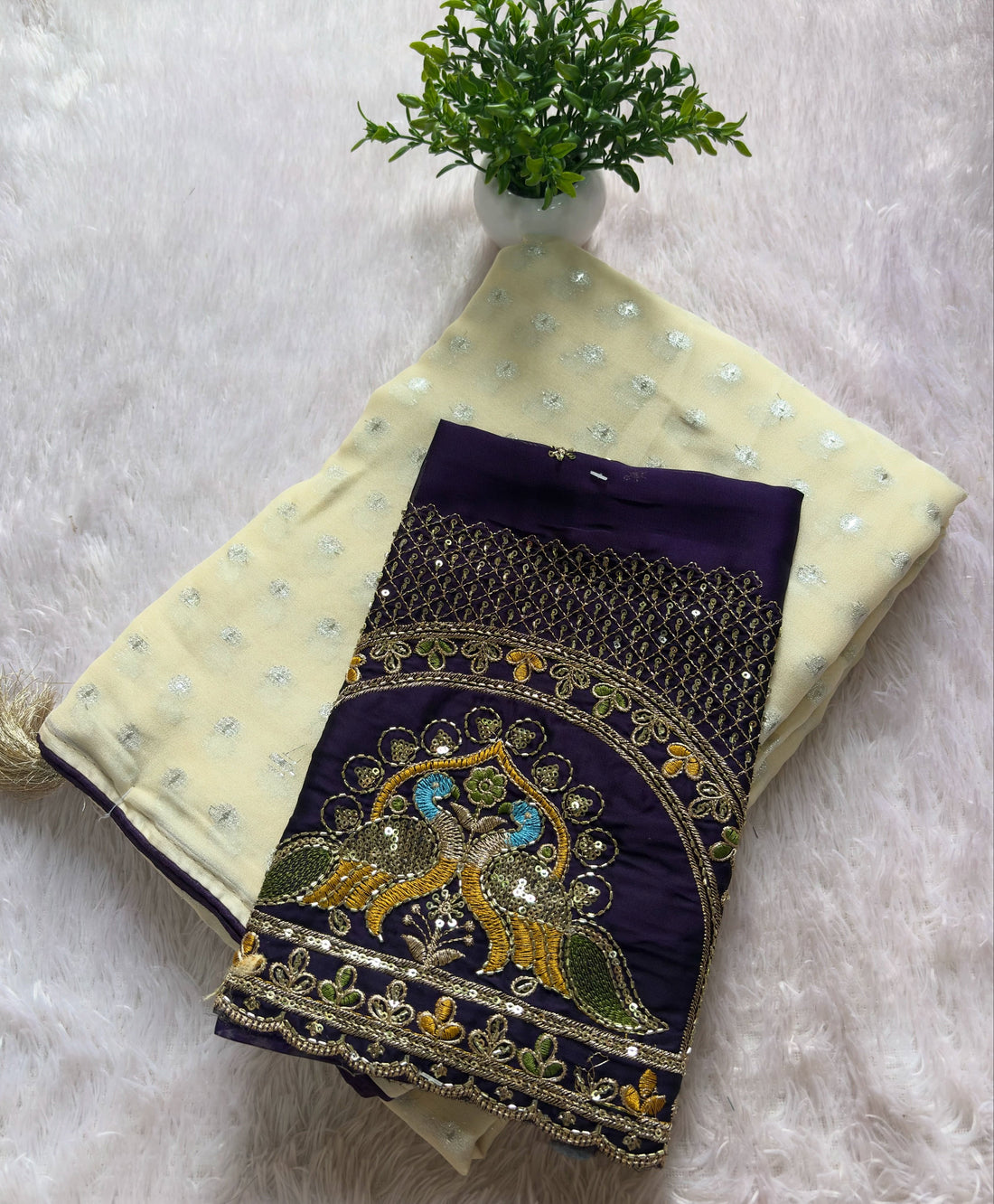Premium NC Moss Designer Saree With Work