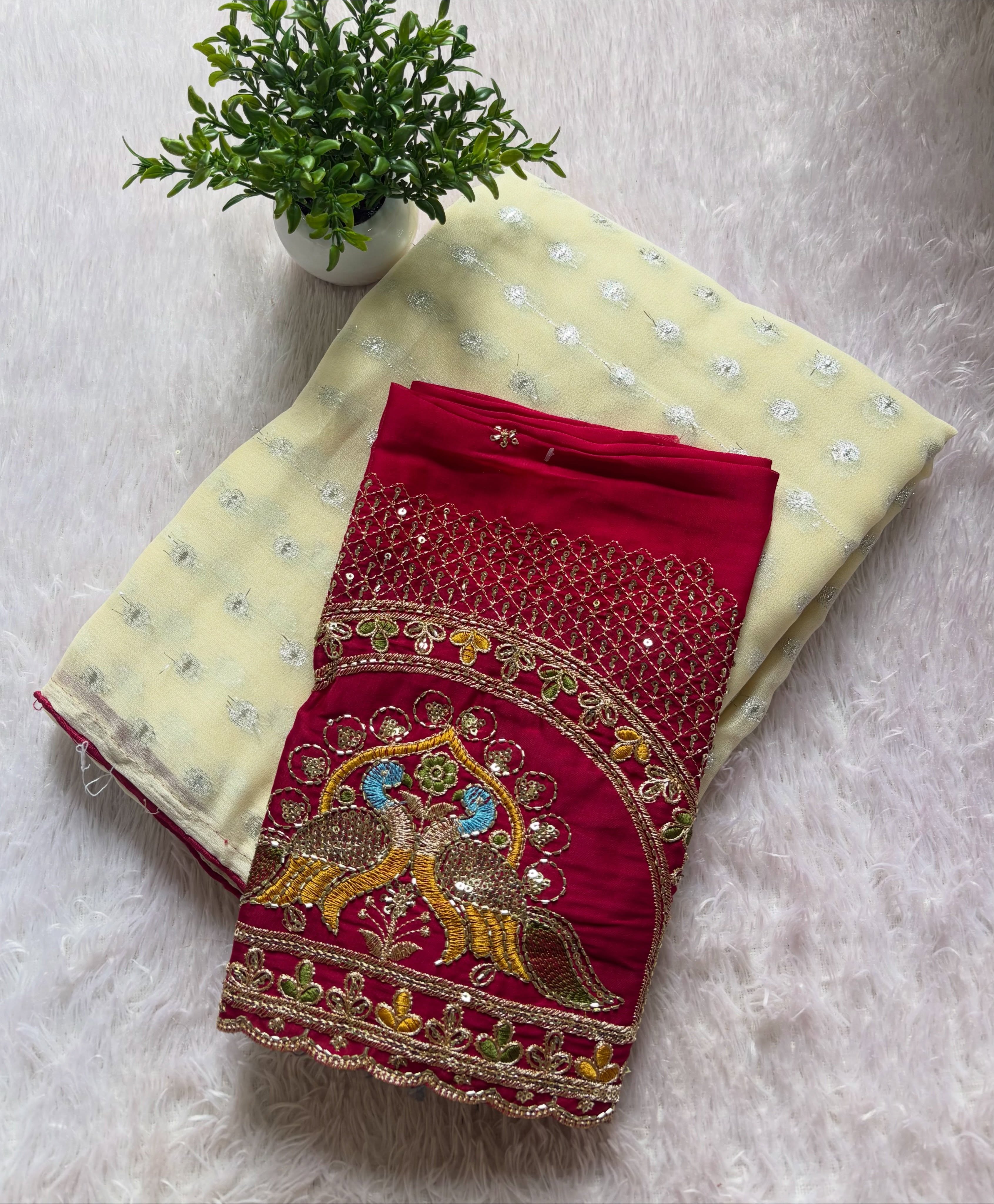 Premium NC Moss Designer Saree With Work