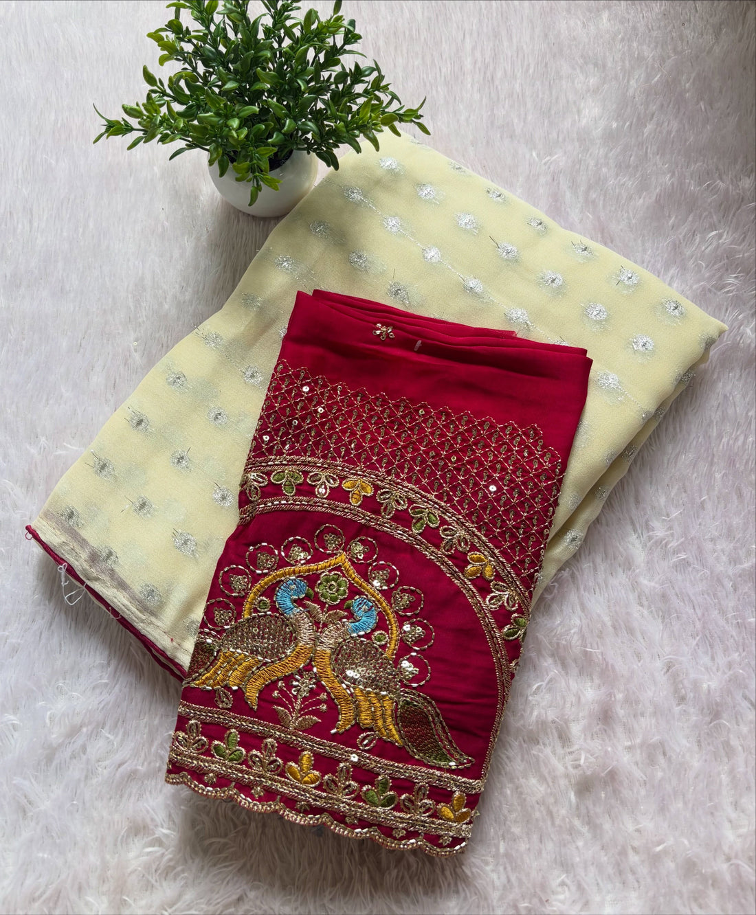 Premium NC Moss Designer Saree With Work