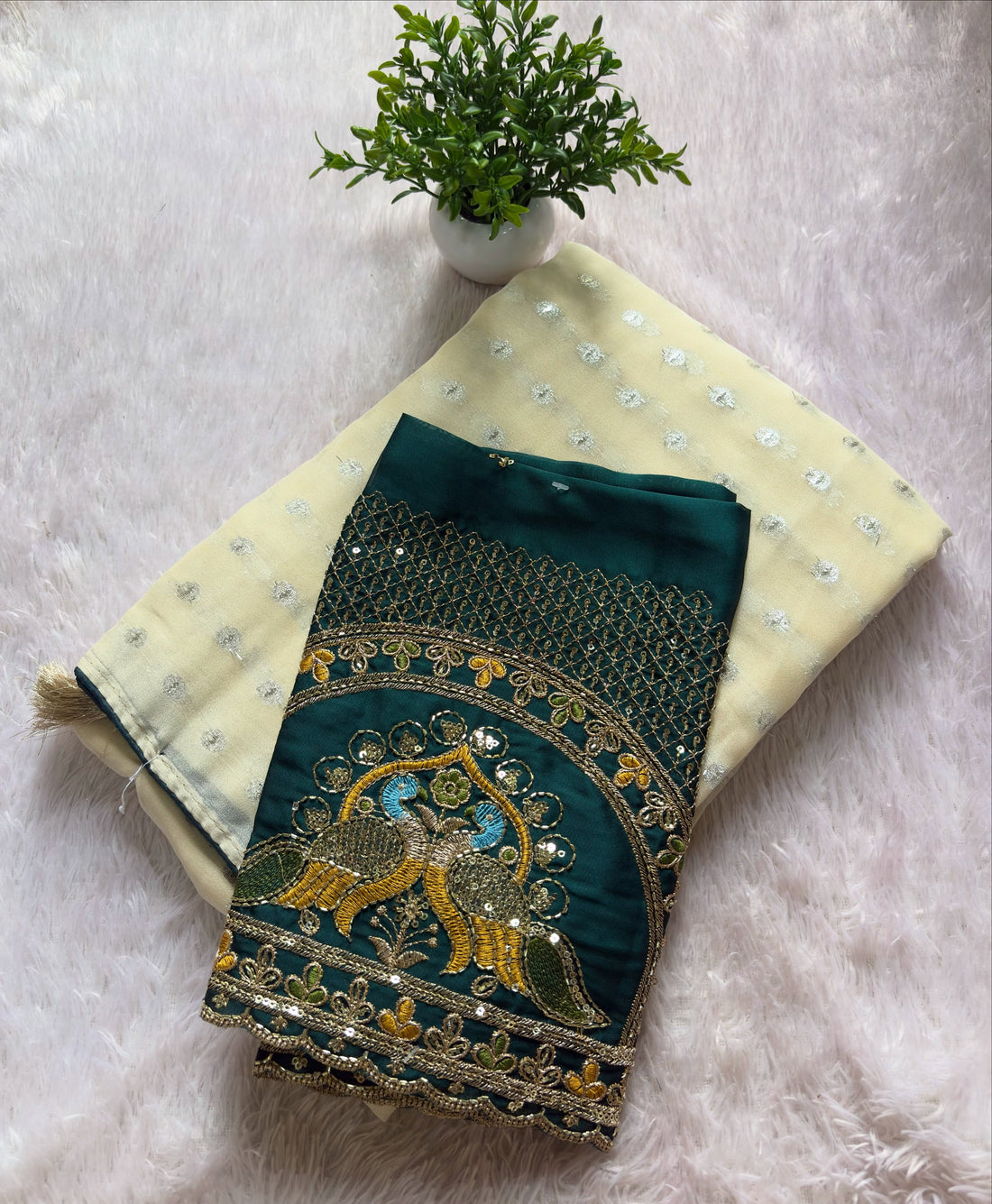 Premium NC Moss Designer Saree With Work