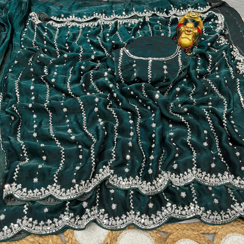 Glamorous Space Silk Saree with Handcrafted Beads Work