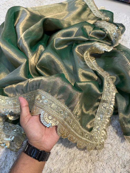 Banarasi Tissue Soft Silk Saree with Lace Border