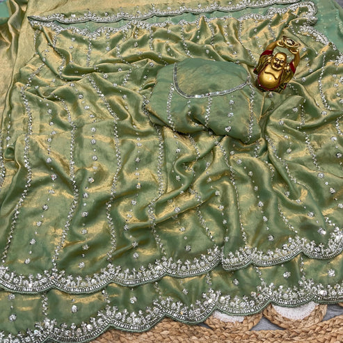 Glamorous Space Silk Saree with Handcrafted Beads Work