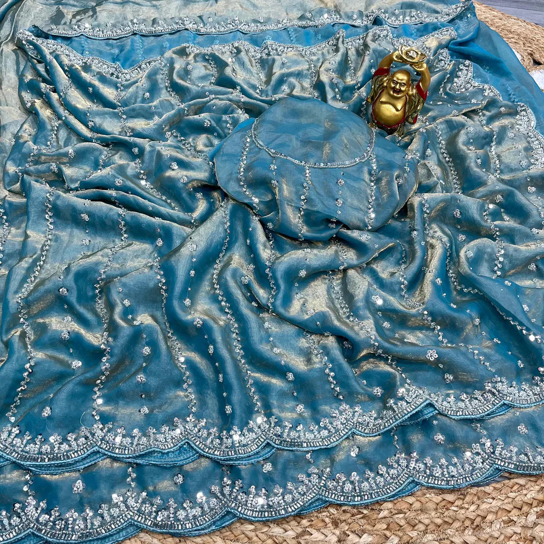 Glamorous Space Silk Saree with Handcrafted Beads Work