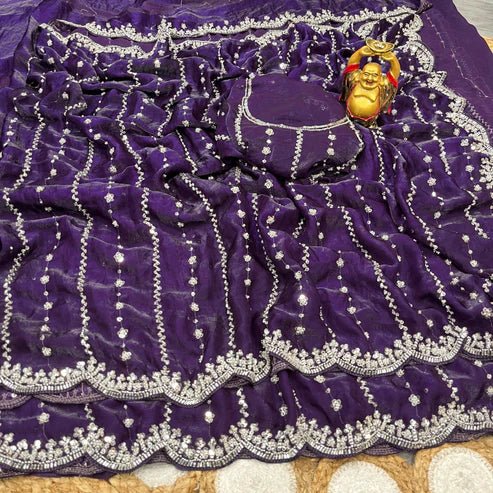 Glamorous Space Silk Saree with Handcrafted Beads Work
