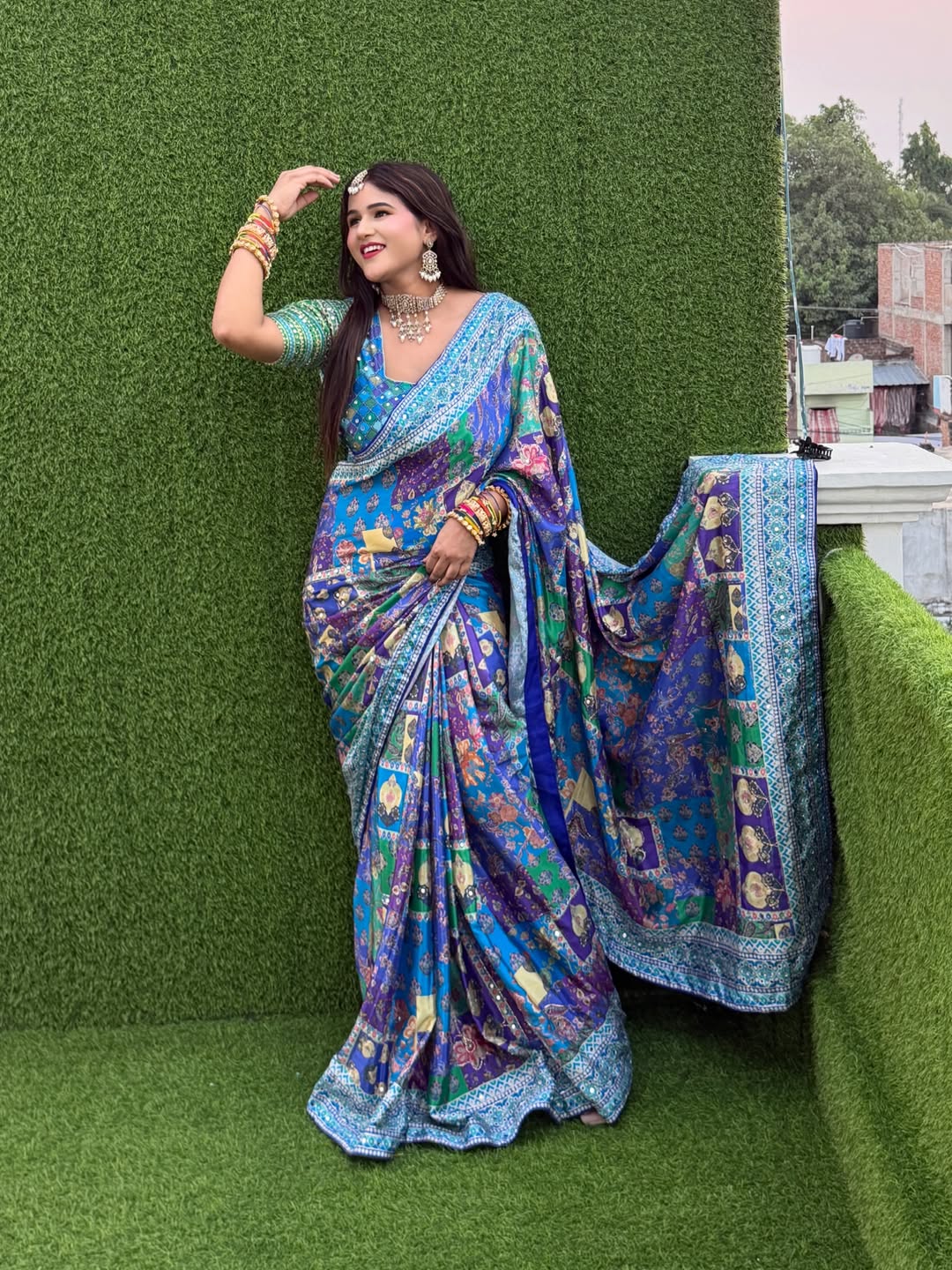 Designer Soft Chinnon Saree with Gold Zari & Real Mirror Work