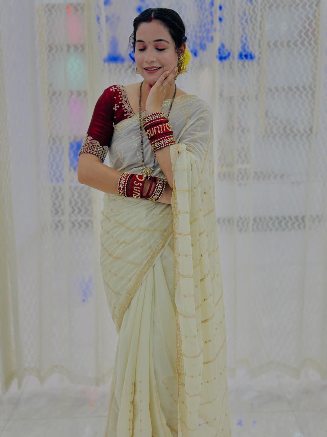 Premium Star Georgette Saree with Sequin Embroidery Work & Contrast Running Blouse ✨
