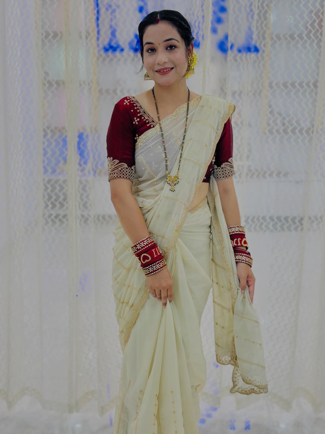 Premium Star Georgette Saree with Sequin Embroidery Work & Contrast Running Blouse ✨
