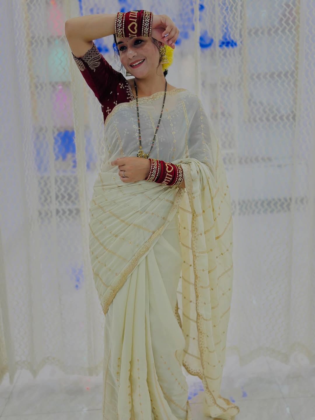 Premium Star Georgette Saree with Sequin Embroidery Work & Contrast Running Blouse ✨