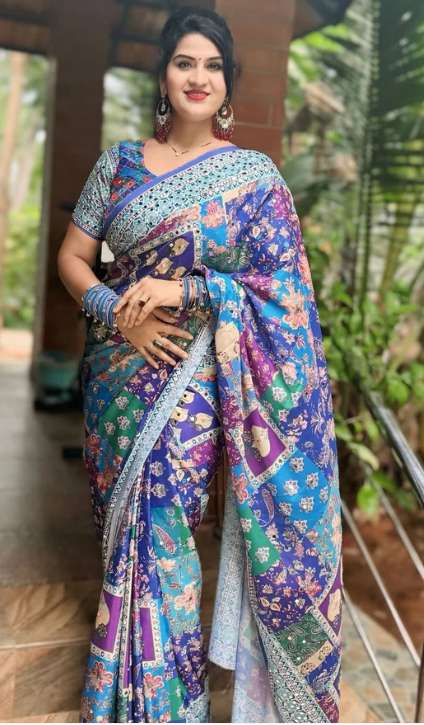 Designer Soft Chinnon Saree with Gold Zari & Real Mirror Work