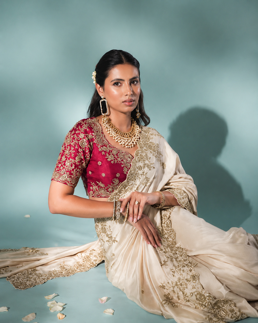 Premium White Color Heavy Rangoli Embroidered Designer Saree