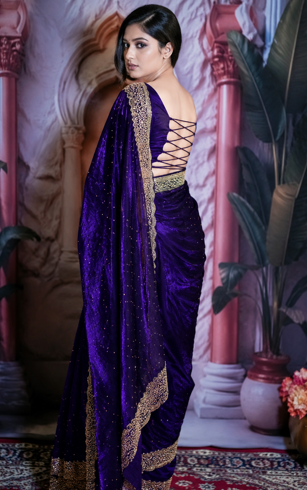 Premium Space royal purple Jarkhan Heavy Diamond Work