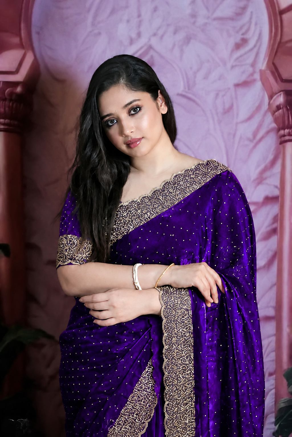 Premium Space royal purple Jarkhan Heavy Diamond Work
