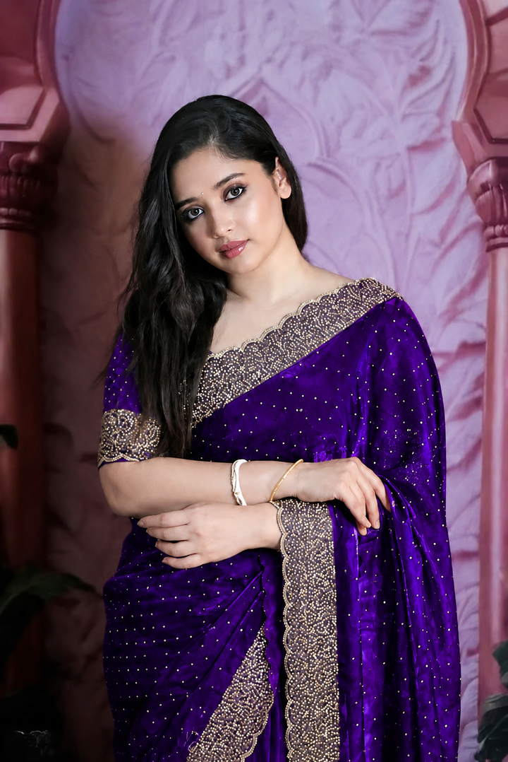 Premium Space royal purple Jarkhan Heavy Diamond Work