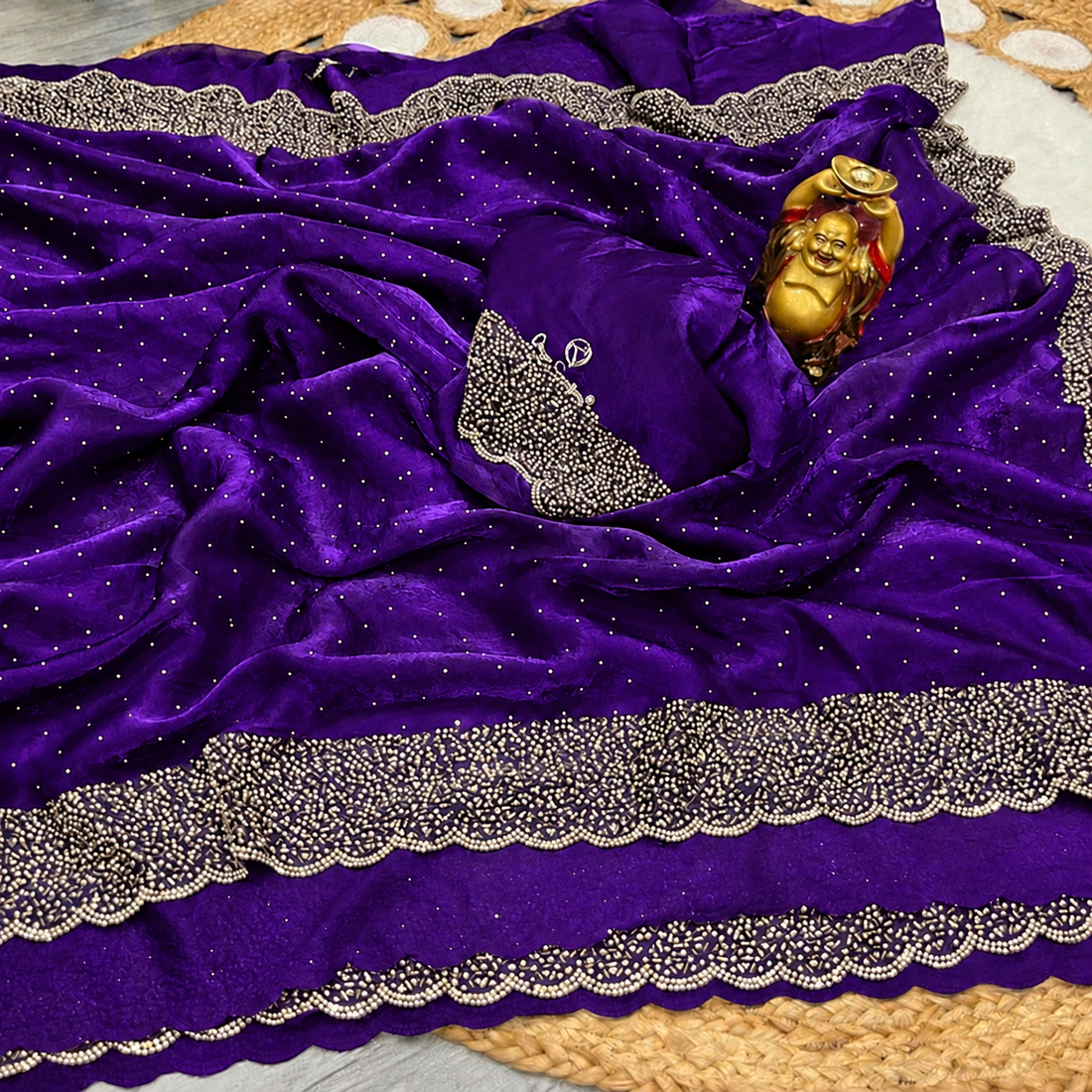 Premium Space royal purple Jarkhan Heavy Diamond Work