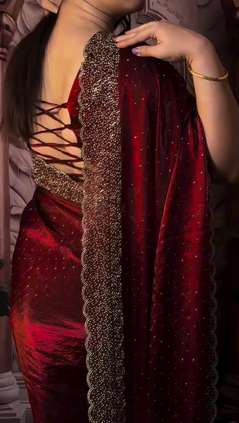 Latest Partywear Space Silk Jarkhan Heavy Diamond Work Fancy Designer Saree With Blouse