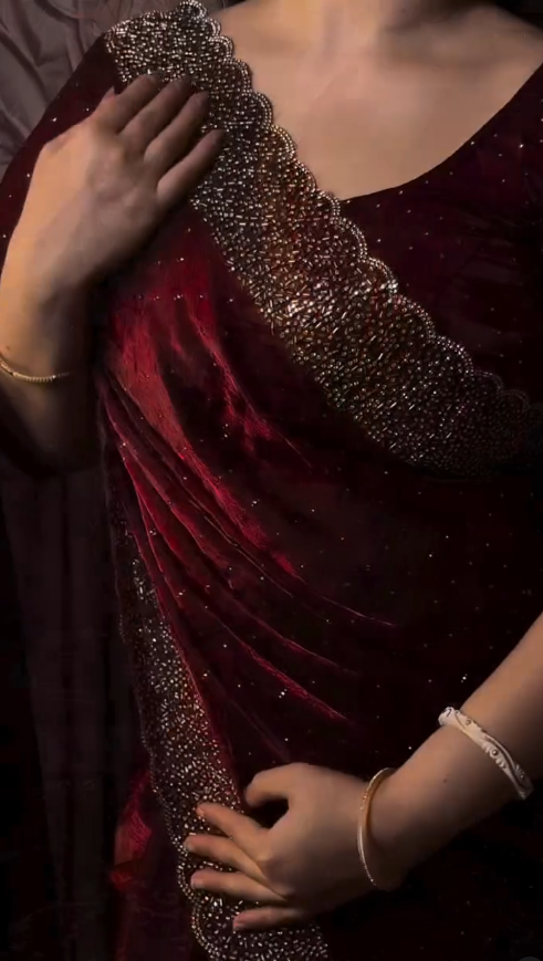 Latest Partywear Space Silk Jarkhan Heavy Diamond Work Fancy Designer Saree With Blouse