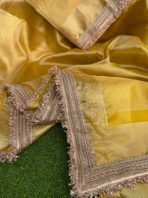 Elegant Banarasi Tissue Silk Saree with Zari Jacquard Work and Lace Border