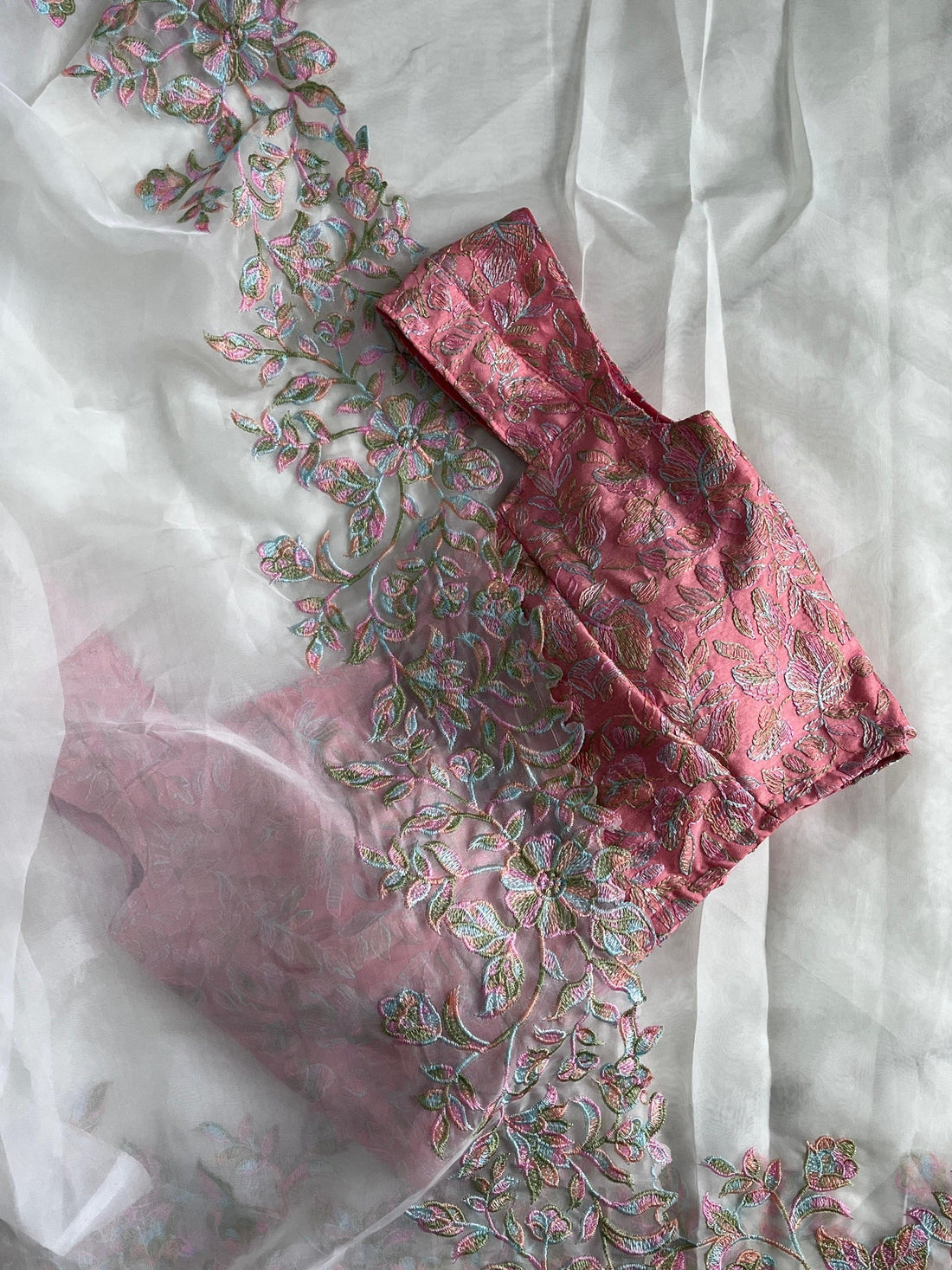 Beautiful Soft Tebby Silk Cream Color Embroidery Work
