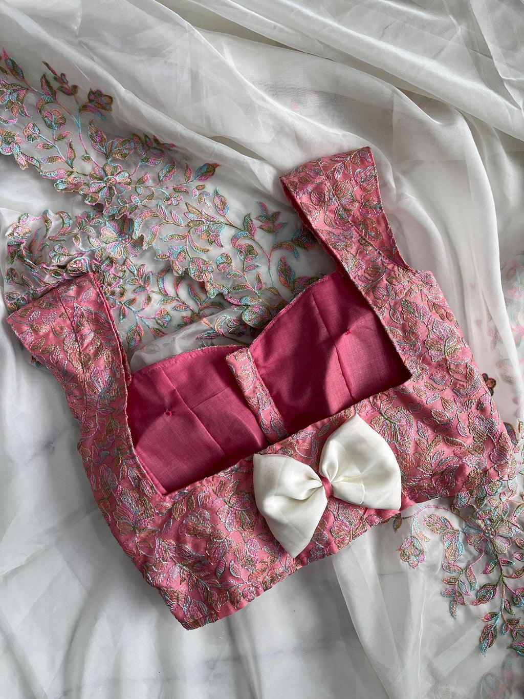 Beautiful Soft Tebby Silk Cream Color Embroidery Work