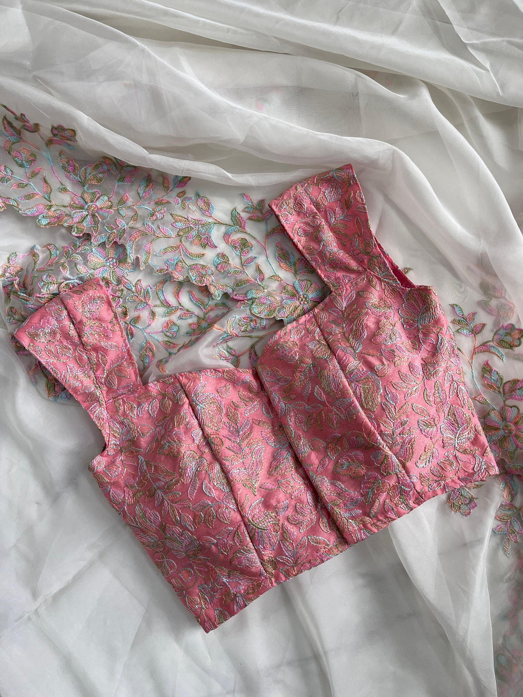 Beautiful Soft Tebby Silk Cream Color Embroidery Work