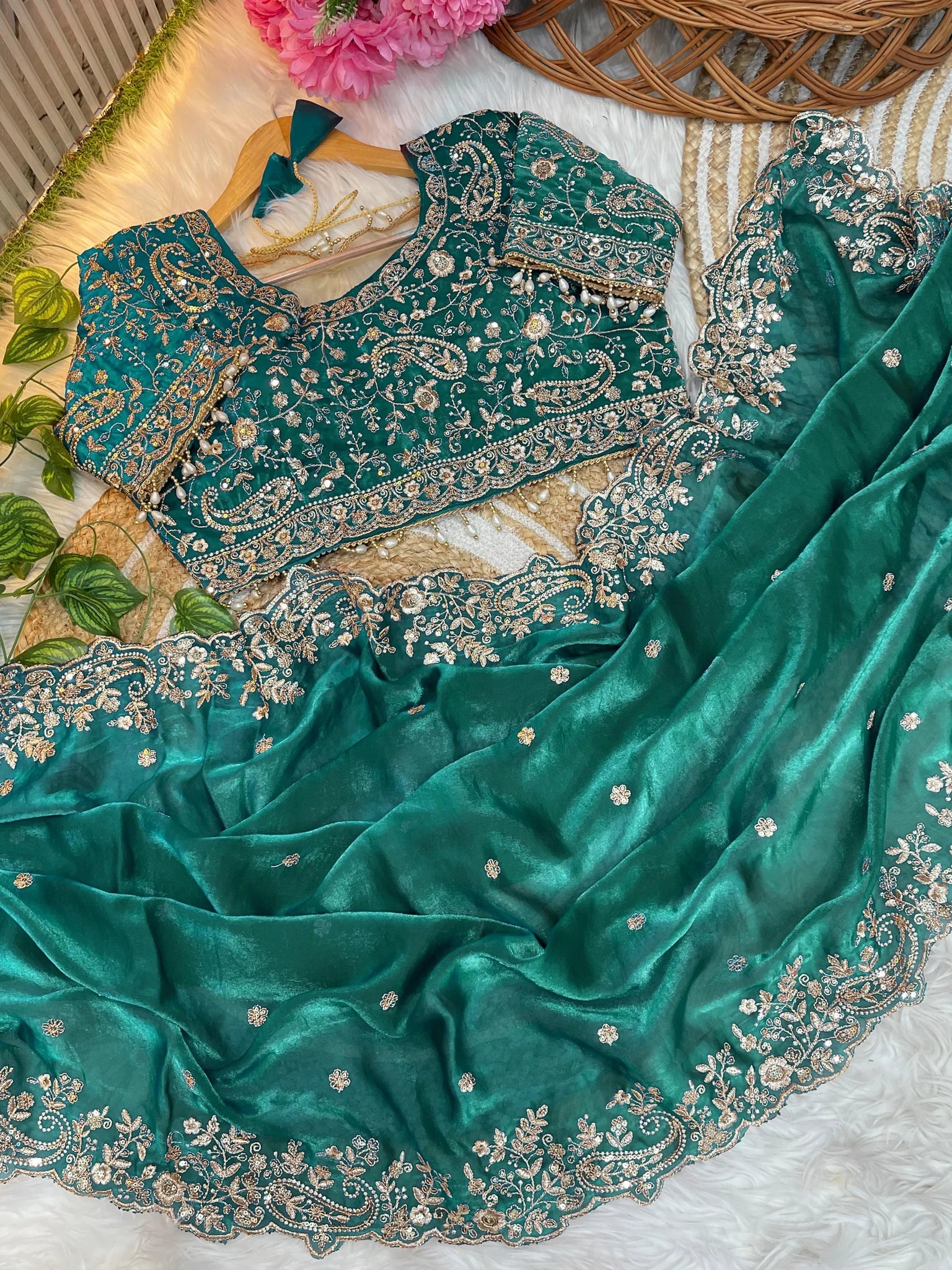 Fendy Satin Saree Heavy Border with 3mm Sequin Embroidery