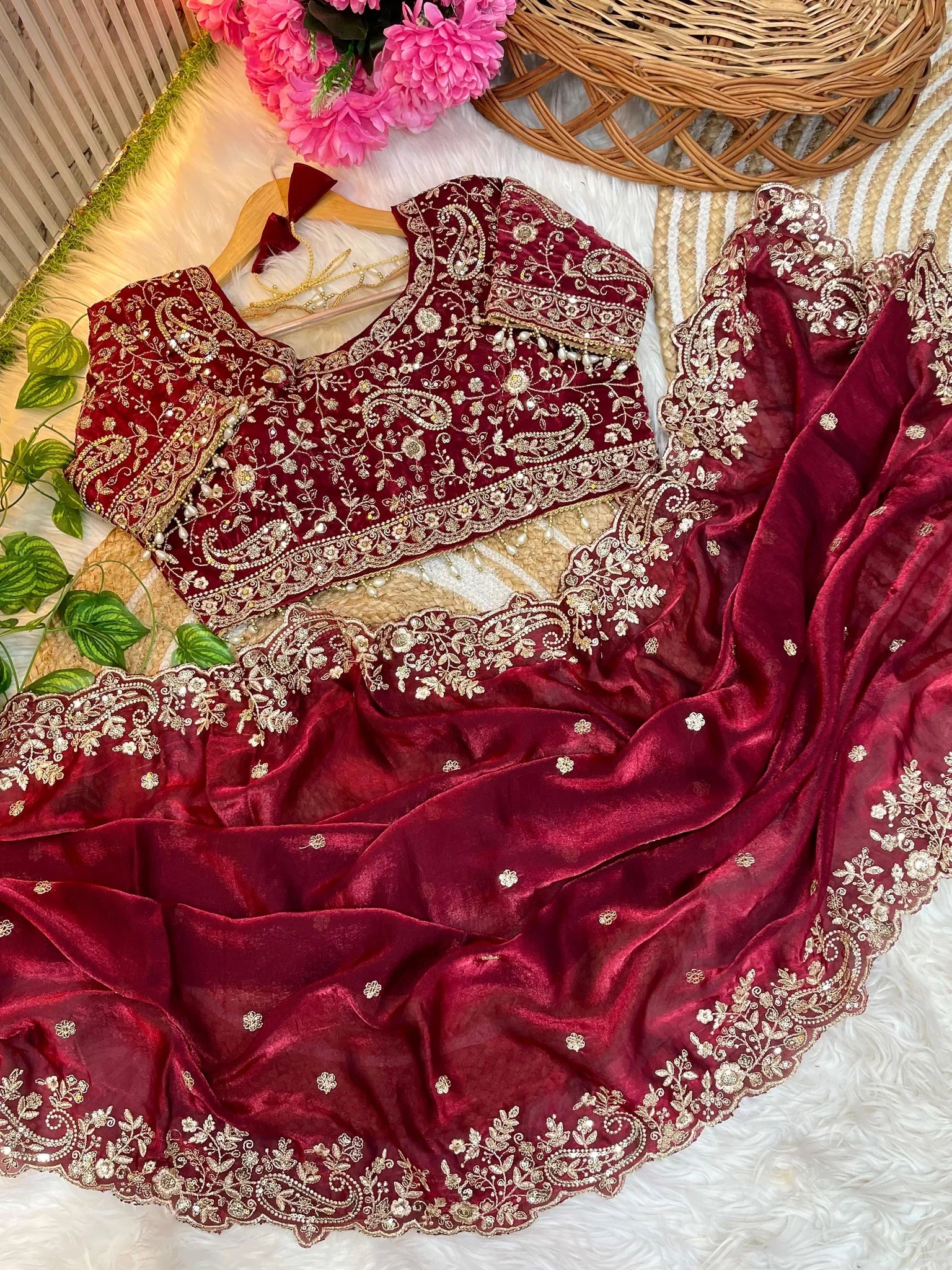 Fendy Satin Saree Heavy Border with 3mm Sequin Embroidery