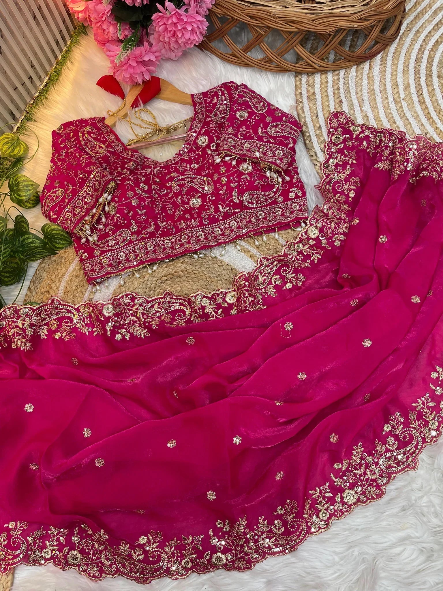 Fendy Satin Saree Heavy Border with 3mm Sequin Embroidery