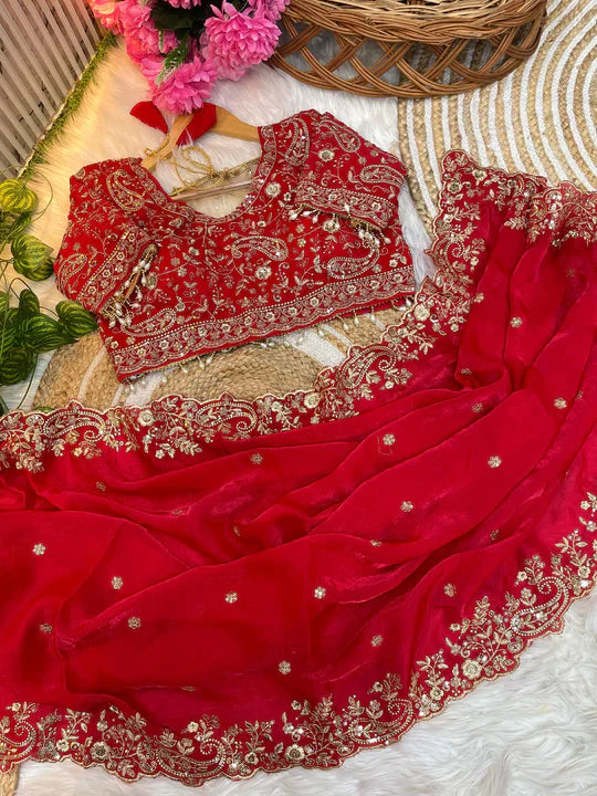 Fendy Satin Saree Heavy Border with 3mm Sequin Embroidery