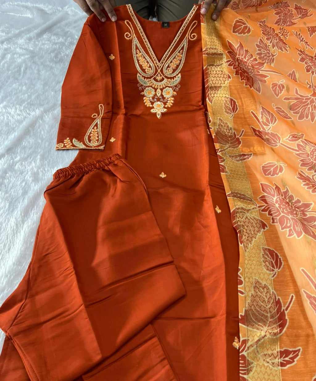 Charming Festive Wear Roman Silk Embroidery n Sequence Work Designer Straight Kurta With Trouser n Dupatta Set