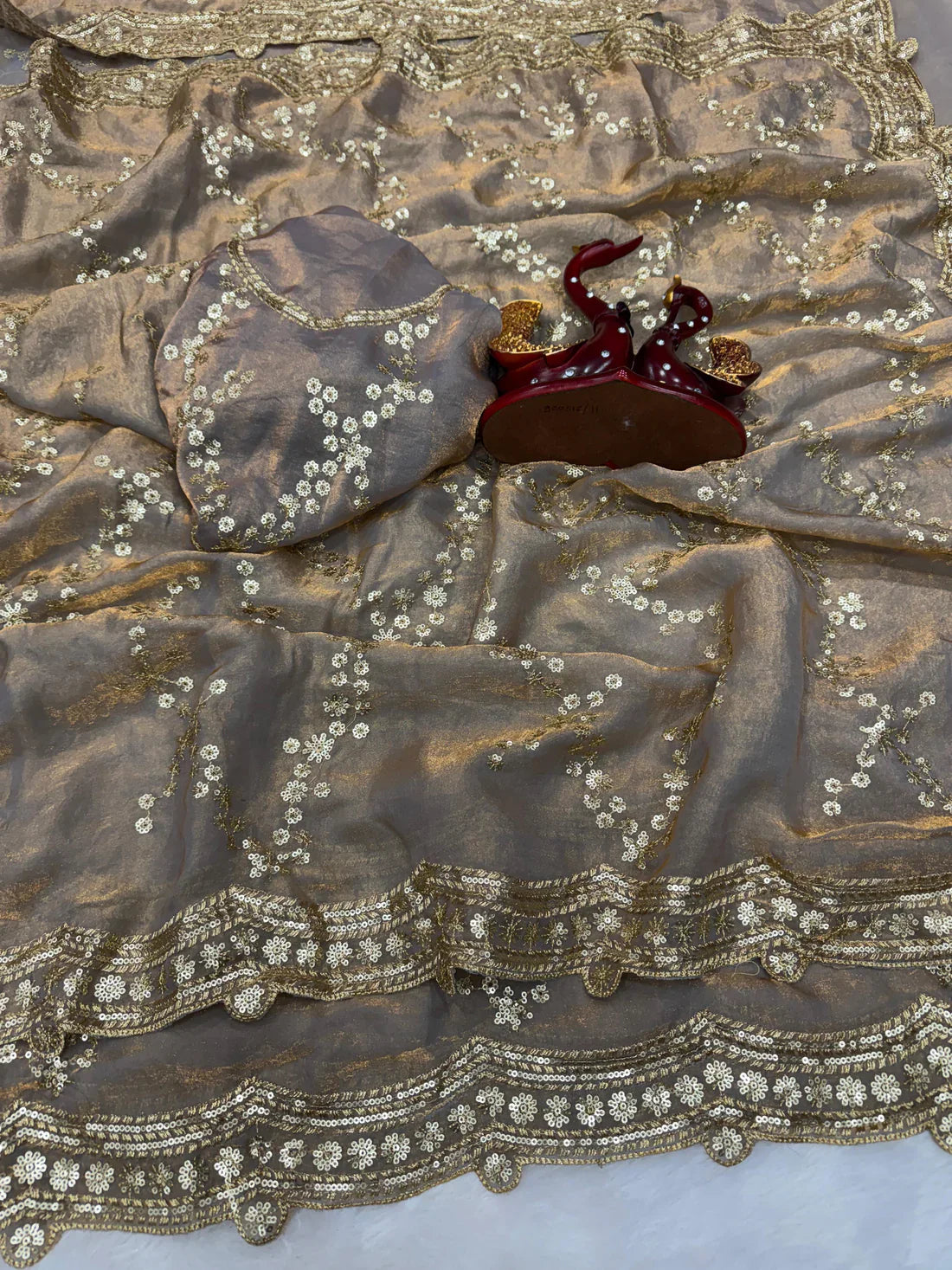 Elegant Soft Space Silk Saree with Sequins Embroidery & Matching Blouse