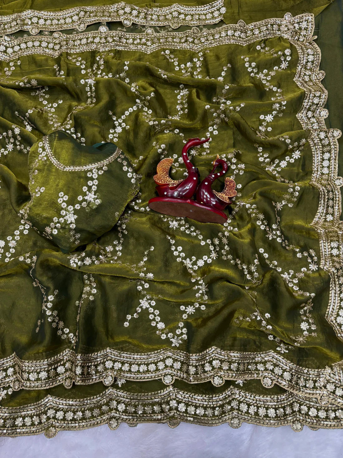 Elegant Soft Space Silk Saree with Sequins Embroidery & Matching Blouse