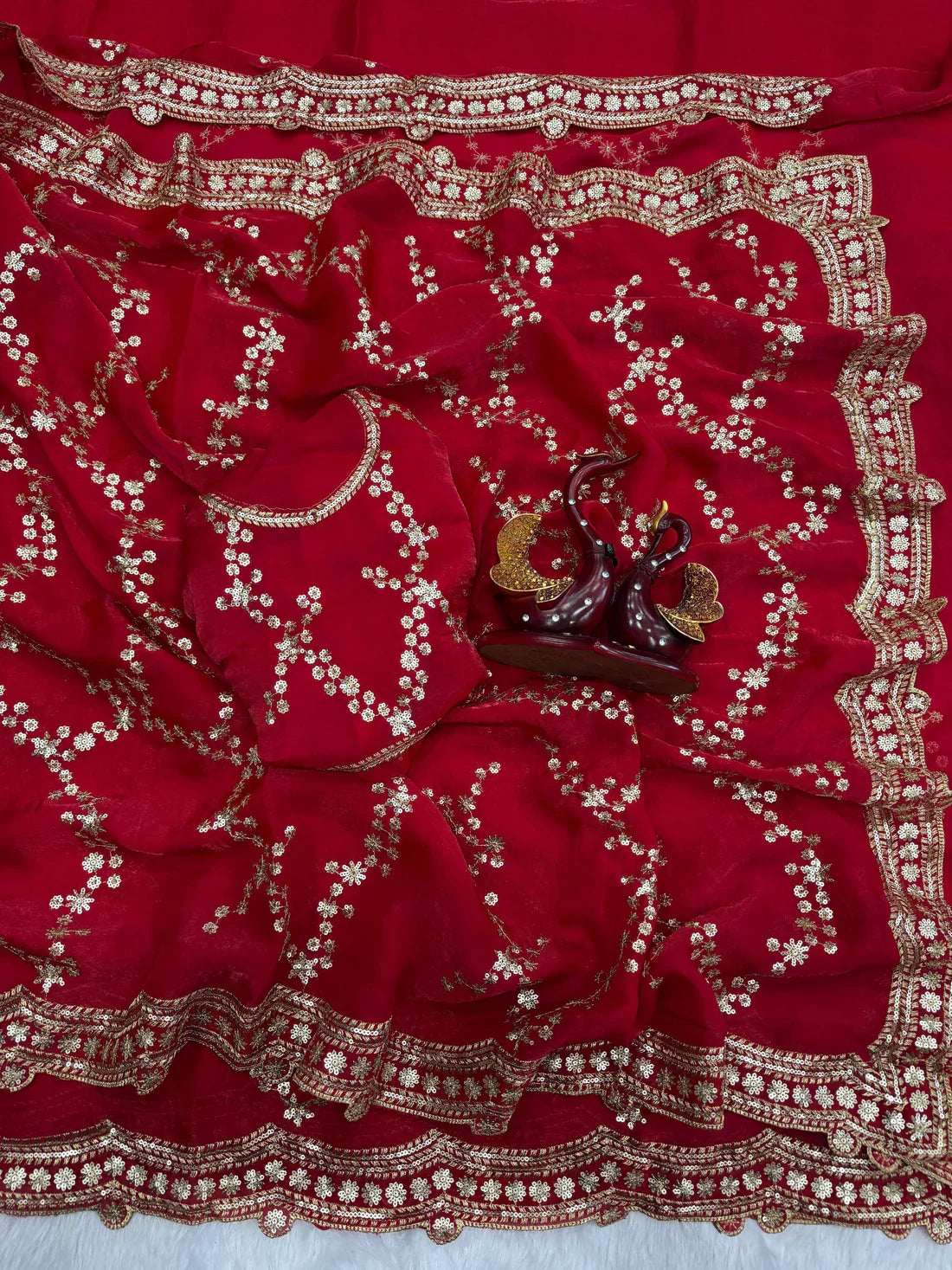 Elegant Soft Space Silk Saree with Sequins Embroidery & Matching Blouse