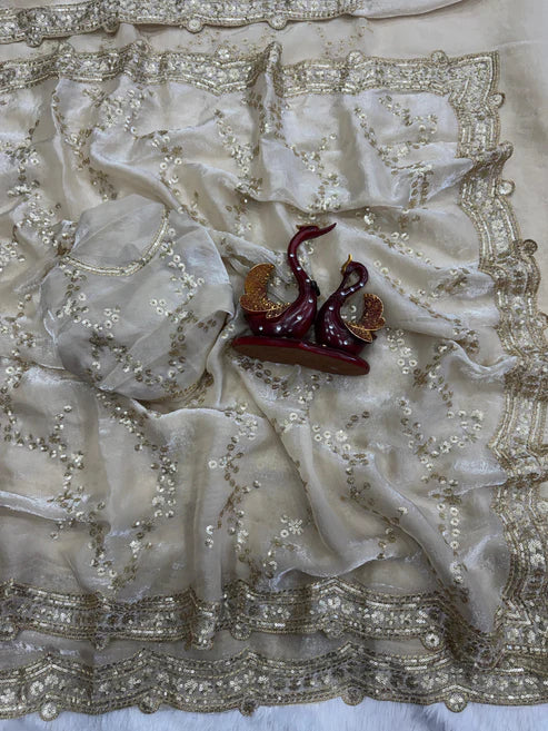 Elegant Soft Space Silk Saree with Sequins Embroidery & Matching Blouse