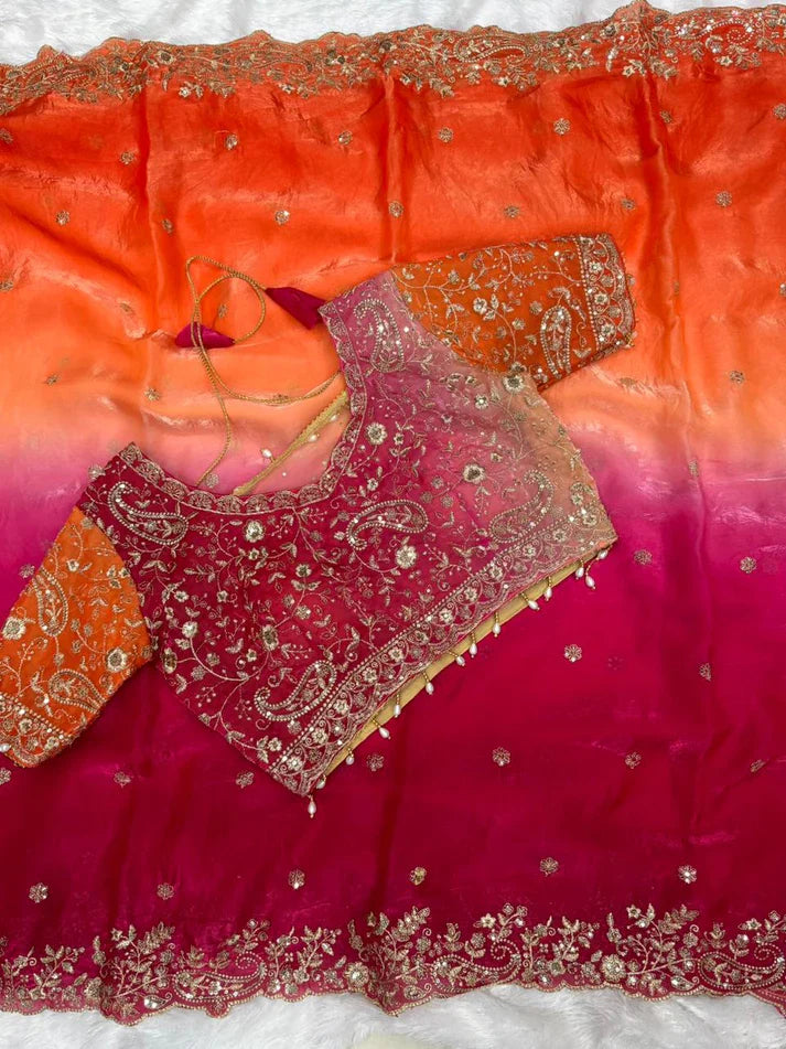 FENDY SATIN SAREE WITH MULTI SEQUENCE EMBROIDERY WORK