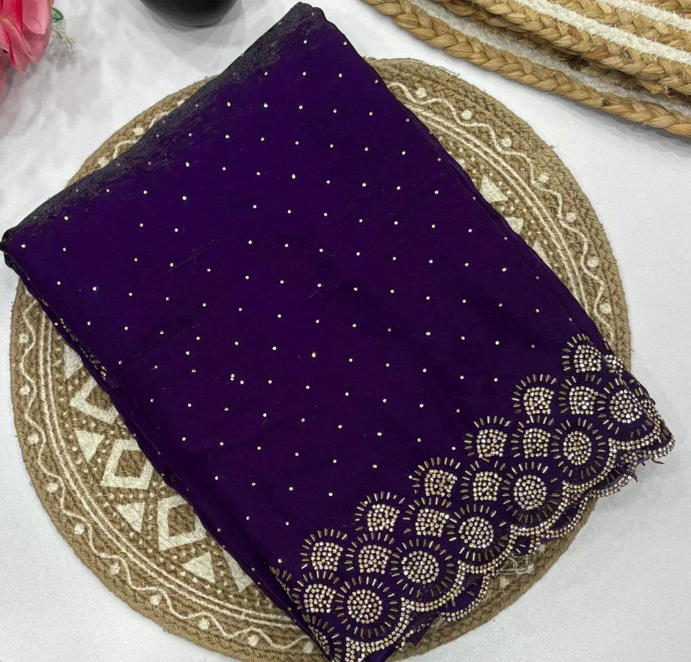 Space Silk Saree with Original Jarkhan Diamond Work Saree