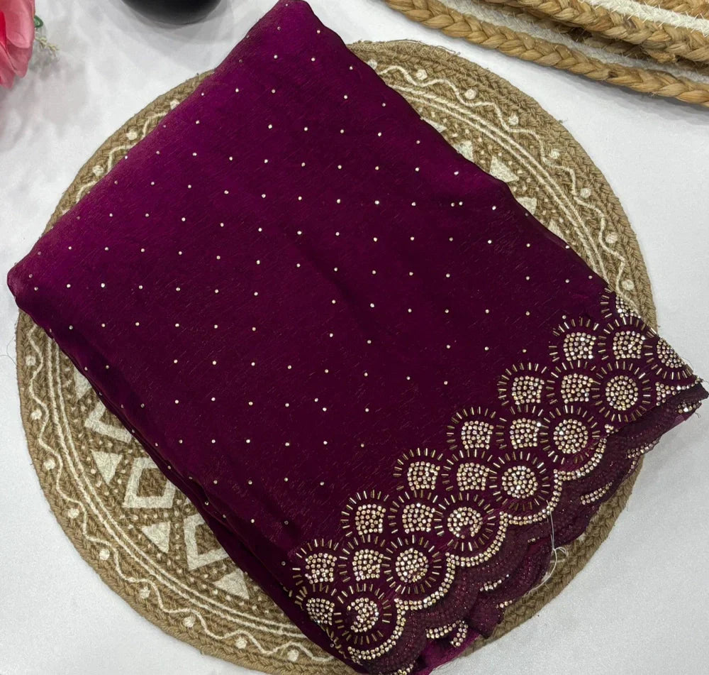 Space Silk Saree with Original Jarkhan Diamond Work Saree