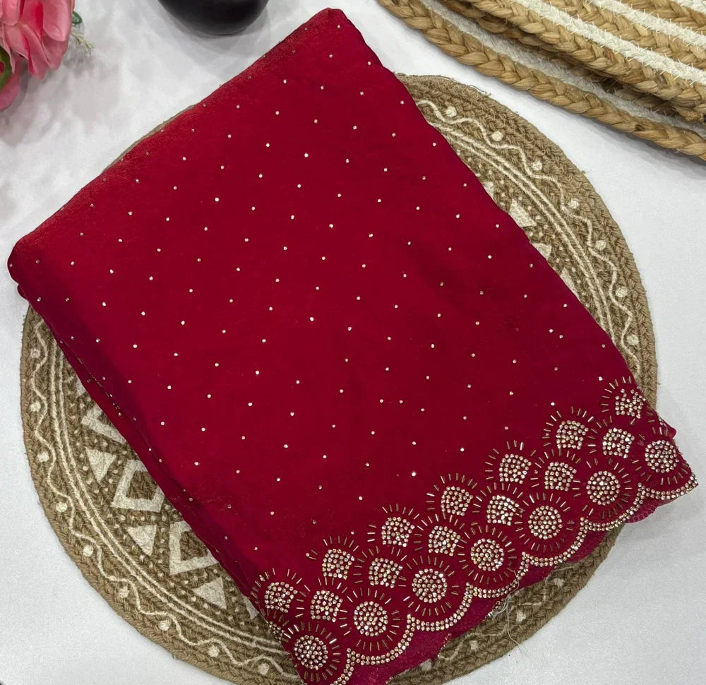 Space Silk Saree with Original Jarkhan Diamond Work Saree