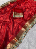 Gorgeous Wedding Wear Banarasi Tissue Silk Jacquard n Heavy Mirror Lace Work Fancy Designer Saree